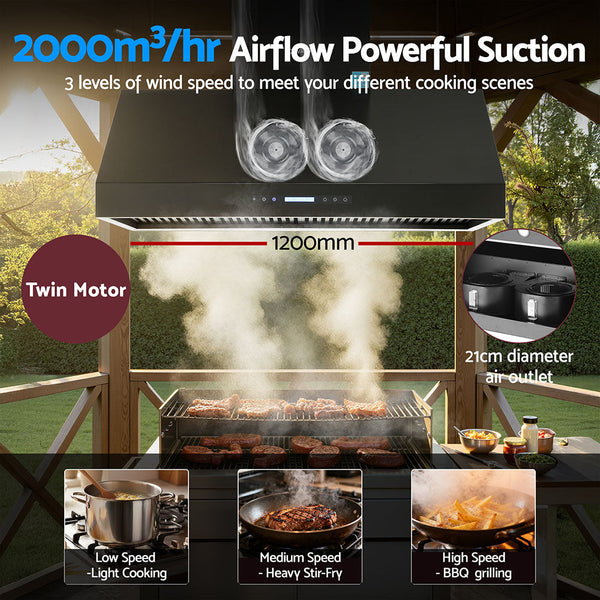 Devanti 1200Mm Commercial Bbq Range Hood Dual Motor W/ Remote Control Black Rangehoods
