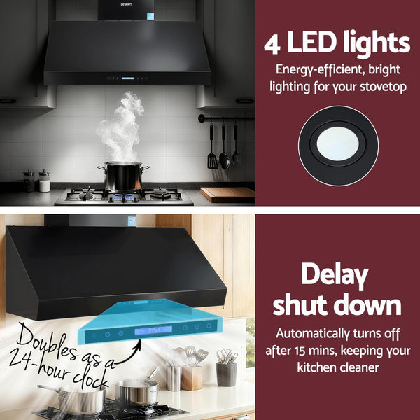 Devanti 1200Mm Commercial Bbq Range Hood Dual Motor W/ Remote Control Black Rangehoods