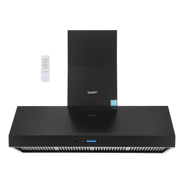 Devanti 1200Mm Commercial Bbq Range Hood Dual Motor W/ Remote Control Black Rangehoods