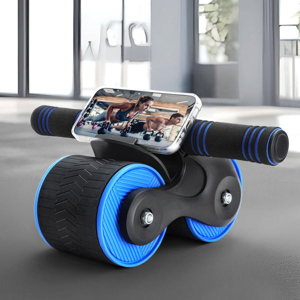 Everfit Ab Roller Automatic Rebound Abdominal Wheel Fitness Equipment Blue Abdominal Machines