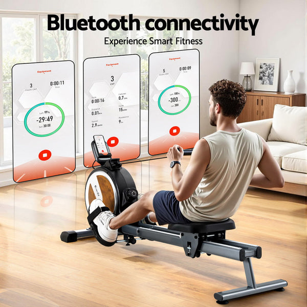 Everfit Magnetic Rowing Machine For Home Sports And Fitness With App Connect Walnut Rowing Machines