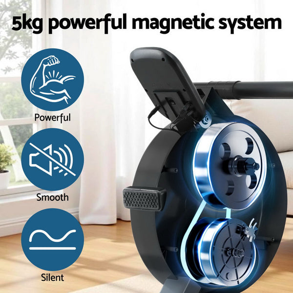Everfit Magnetic Rowing Machine For Home Sports And Fitness With App Connect Walnut Rowing Machines