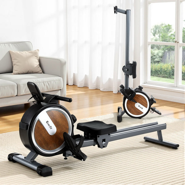 Everfit Magnetic Rowing Machine For Home Sports And Fitness With App Connect Walnut Rowing Machines