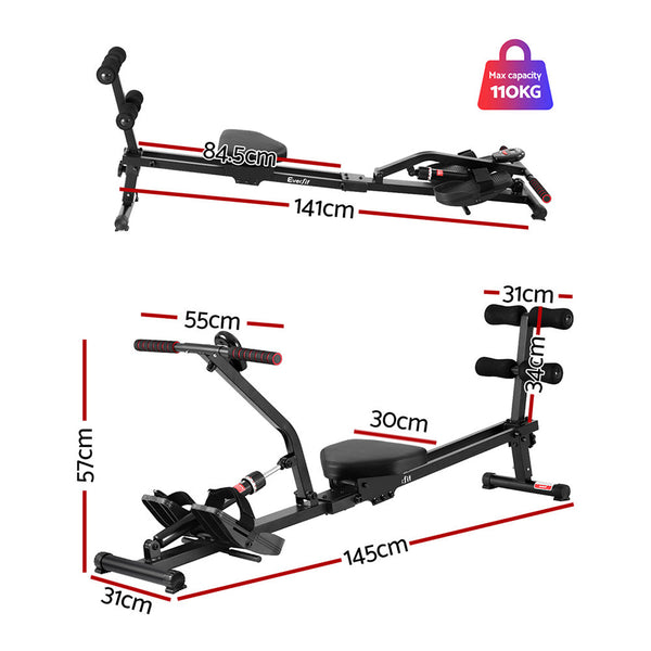 Everfit Hydraulic Rowing Machine Rower 12 Levels Resistance Exercise Fitness Gym Cardio Rowing Machines