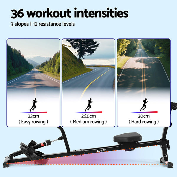 Everfit Hydraulic Rowing Machine Rower 12 Levels Resistance Exercise Fitness Gym Cardio Rowing Machines
