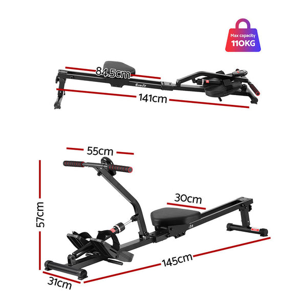 Everfit Hydraulic Rowing Machine Rower 12 Levels Resistance Exercise Fitness Gym Cardio Rowing Machines