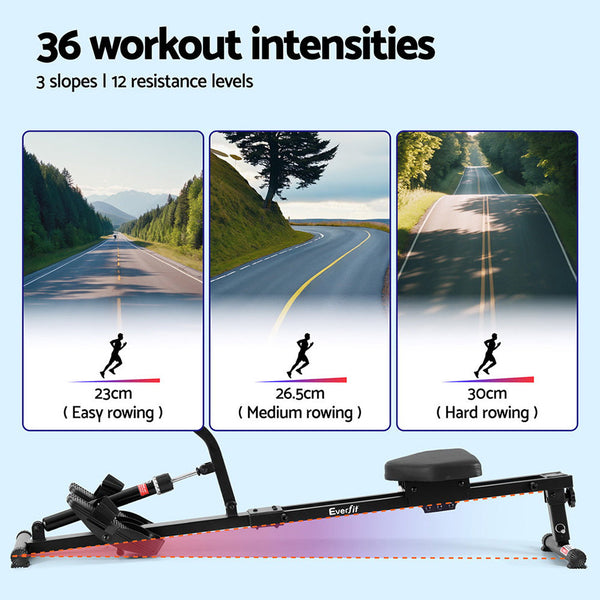 Everfit Hydraulic Rowing Machine Rower 12 Levels Resistance Exercise Fitness Gym Cardio Rowing Machines