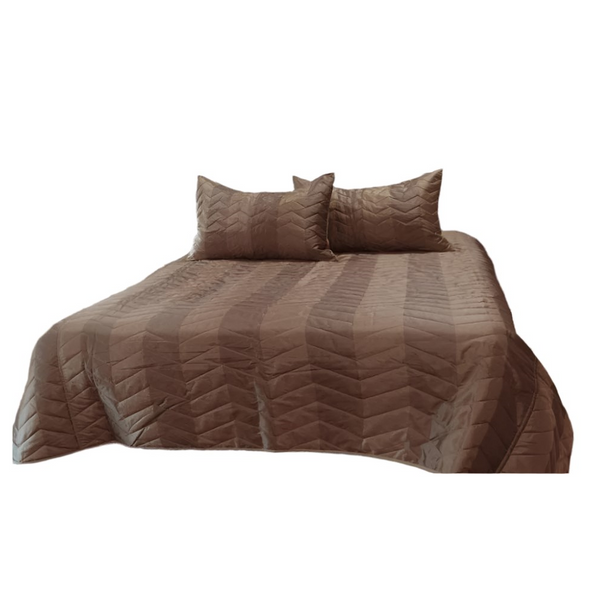 Rapee Faux Silk Coverlet Set Zig Zag Brown Queen Queen Doonas