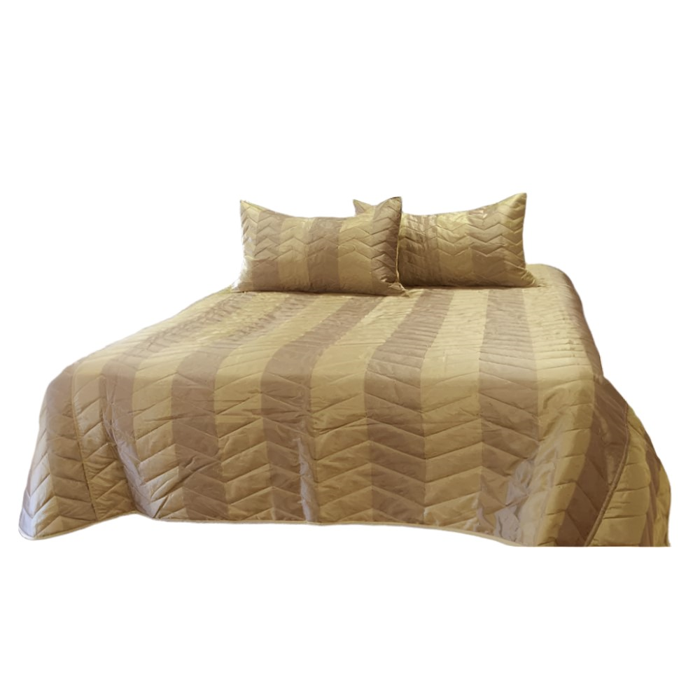 Rapee Faux Silk Coverlet Set Zig Zag Gold Queen Queen Doonas