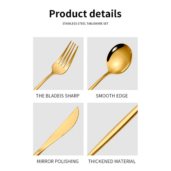 Elosung Silver Color Premium 24 Piece Stainless Steel Cutlery Set Elegant Golden Steak Knife Fork And Spoon In Luxury Gift Box Cutlery Sets