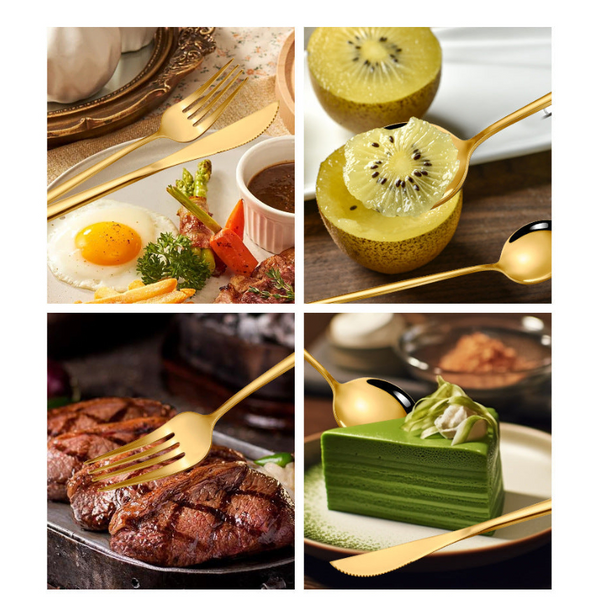 Elosung Silver Color Premium 24 Piece Stainless Steel Cutlery Set Elegant Golden Steak Knife Fork And Spoon In Luxury Gift Box Cutlery Sets