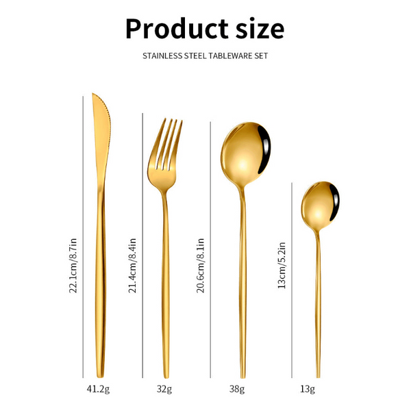 Elosung Silver Color Premium 24 Piece Stainless Steel Cutlery Set Elegant Golden Steak Knife Fork And Spoon In Luxury Gift Box Cutlery Sets