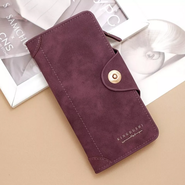 Elosung Red Women's Long Zipper Wallet With Button Closure Pu Leather Multi Compartment Clutch Purse Wallets