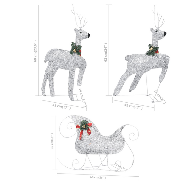 Reindeer & Sleigh Christmas Decoration 100 Leds Outdoor Silver Seasonal Decorations