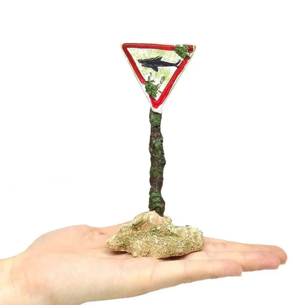 Resin Aquarium Decoration Ornaments Artificial Shark Warning Sign For Fish Tank Aquariums