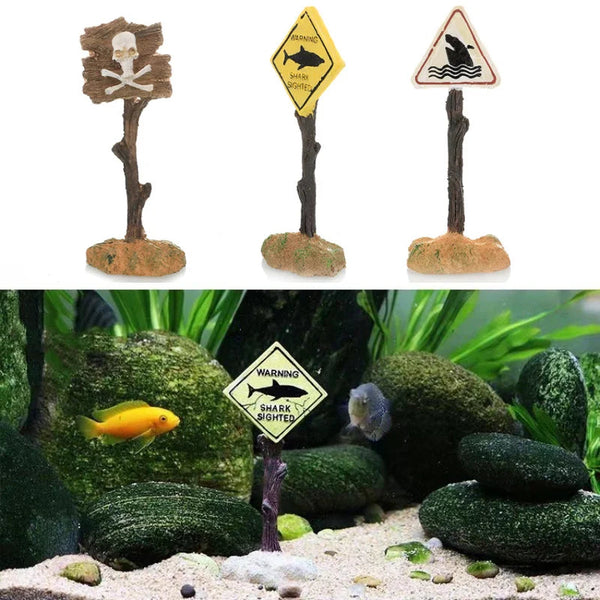 Resin Aquarium Decoration Ornaments Artificial Shark Warning Sign For Fish Tank Aquariums