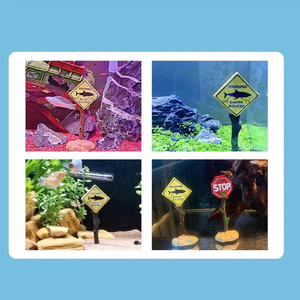 Resin Aquarium Decoration Ornaments Artificial Shark Warning Sign For Fish Tank Aquariums