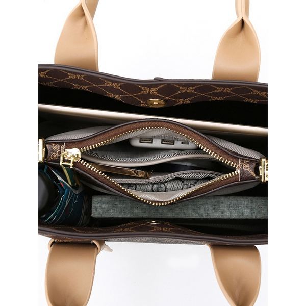 Elosung Off White And Brown Retro Fashion Handbag Elegant Tote With Large Capacity For Work Daily Use Women's Bags & Handbags