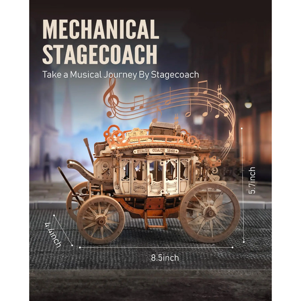 Robotime Rokr Stagecoach Music Box 3D Wooden Puzzle Gift Hobby Stem Kits Model Puzzles