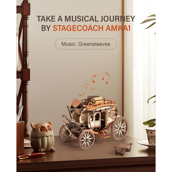Robotime Rokr Stagecoach Music Box 3D Wooden Puzzle Gift Hobby Stem Kits Model Puzzles