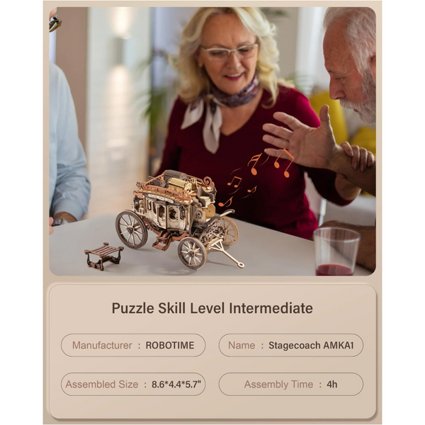 Robotime Rokr Stagecoach Music Box 3D Wooden Puzzle Gift Hobby Stem Kits Model Puzzles