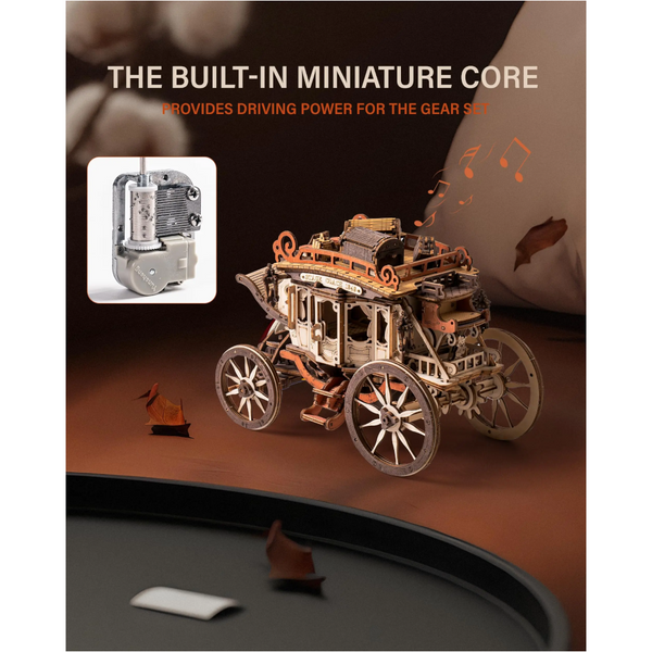 Robotime Rokr Stagecoach Music Box 3D Wooden Puzzle Gift Hobby Stem Kits Model Puzzles
