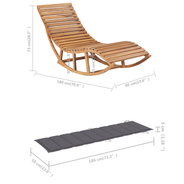Rocking Sun Lounger With Cushion Solid Teak Wood Loungers