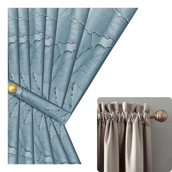 Curtains & Drapes Curtain Blue 250 Centimetre X 3D Leaves Luxury Blackout