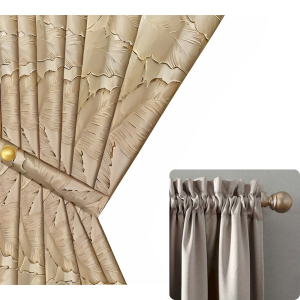 Curtain Beige 500 Centimetre X 250 3D Leaves Luxury Blackout Curtains & Drapes