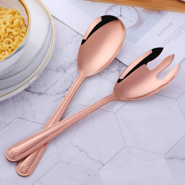 Rose Gold Stainless Steel Giant Salad Spoon Fork Set Kitchenware Serving Utensils & Sets