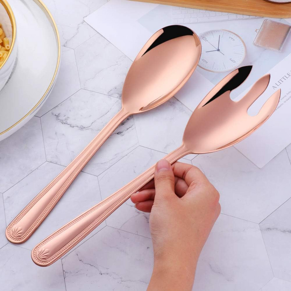 Rose Gold Stainless Steel Giant Salad Spoon Fork Set Kitchenware Serving Utensils & Sets