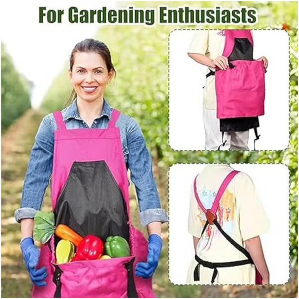 Elosung Rose Red Garden Harvesting Apron With Large Storage Pocket Tool Carriers Aprons & Belts
