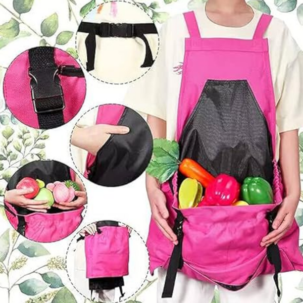 Elosung Rose Red Garden Harvesting Apron With Large Storage Pocket Tool Carriers Aprons & Belts