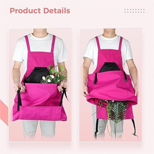 Elosung Rose Red Garden Harvesting Apron With Large Storage Pocket Tool Carriers Aprons & Belts