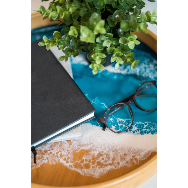 Round Bamboo Resin Serving Tray With Ocean Vibes Design And Durable Material Trays