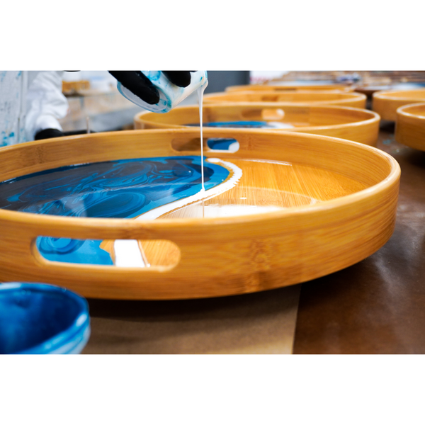 Round Bamboo Resin Serving Tray With Ocean Vibes Design And Durable Material Trays