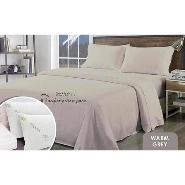 Royal Comfort Bamboo Blend Sheet Set 1000Tc And Pillows 2 Pack Ultra Soft King Warm Grey Sheets