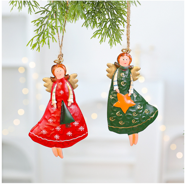Rustic Vintage Iron Christmas Angel Girl Ornament American Country Style Christmas Tree Decoration Seasonal Decorations