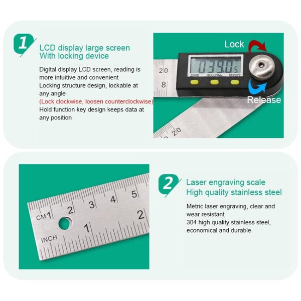 2 In 1 Digital Angle Finder Protractor Goniometer Ruler With Stainless Steel Design Rulers