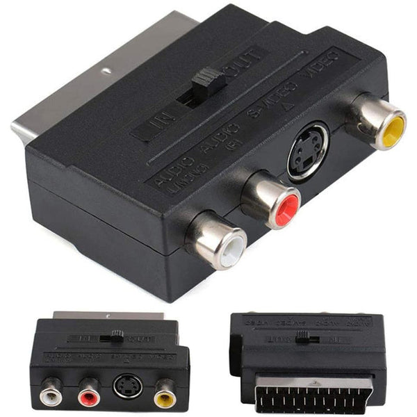 Composite Av & S Video Scart Adapter Black Video Cables & Adapters