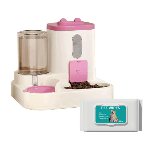 Pink Cat Food And Water Dispenser With Airtight Storage Dishes Feeders & Fountains