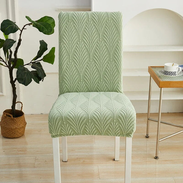 Chair Cover Light Green Leaf Lines Design Elastic Material For Dining Room Slipcovers