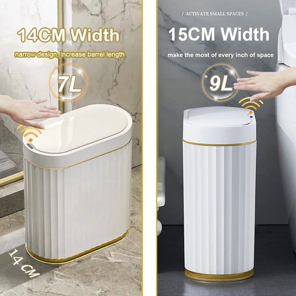 7/9L Automatic Sensor Trash Can Fashionable Roman Striped Bathroom Toilet Smart Kitchen Induction Garbage Bin Dustbin Rubbish Bins