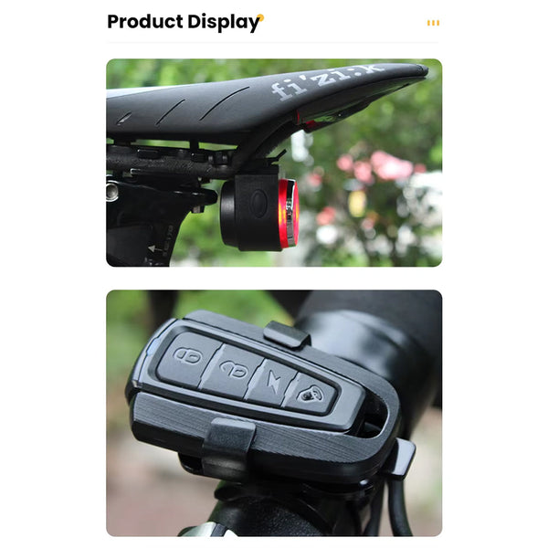 Antusi A8 Wireless Bike Rear Light Bell Anti Theft Alarm & Auto Brake Taillight Lights & Reflectors