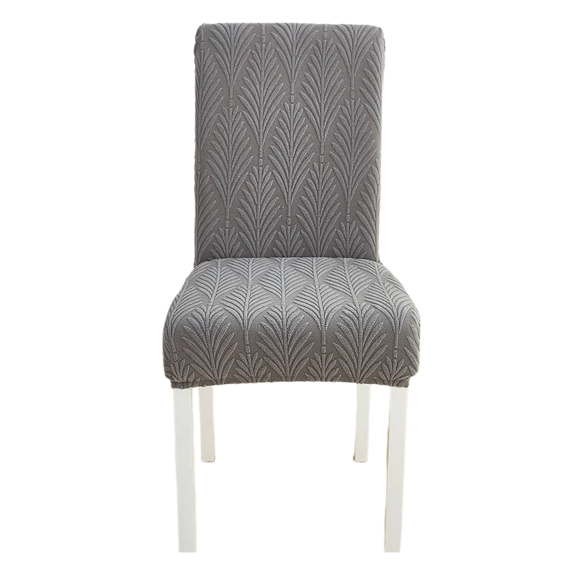 Chair Cover Dark Grey Leaf Lines Design Elastic Material For Dining Room Slipcovers