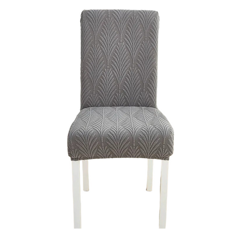 Chair Cover Dark Grey Leaf Lines Design Elastic Material For Dining Room Slipcovers