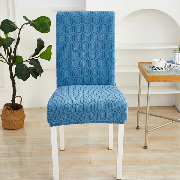 Chair Cover Blue Wavey Lines Design Elastic Material For Dining Room Slipcovers
