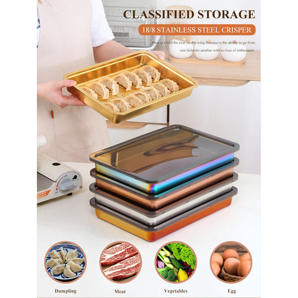 Pink Rainbow Food Grade Stainless Steel Crisper Box Storage With Lid Food Storage Containers