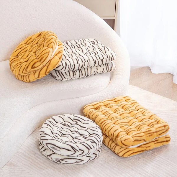 Plush Pillow Light Brown Square Double Biscuit Shape Stuffed Soft Cushion Cushions & Decorative Pillows