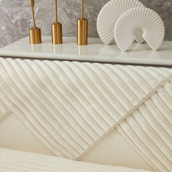 Sofa Towel Super Soft Linear Beige Rabbit Plush Quilted Couch Cover Slipcovers